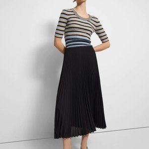 NWT Theory Layered Pleat Skirt  - Accordion Black Midi Georgette